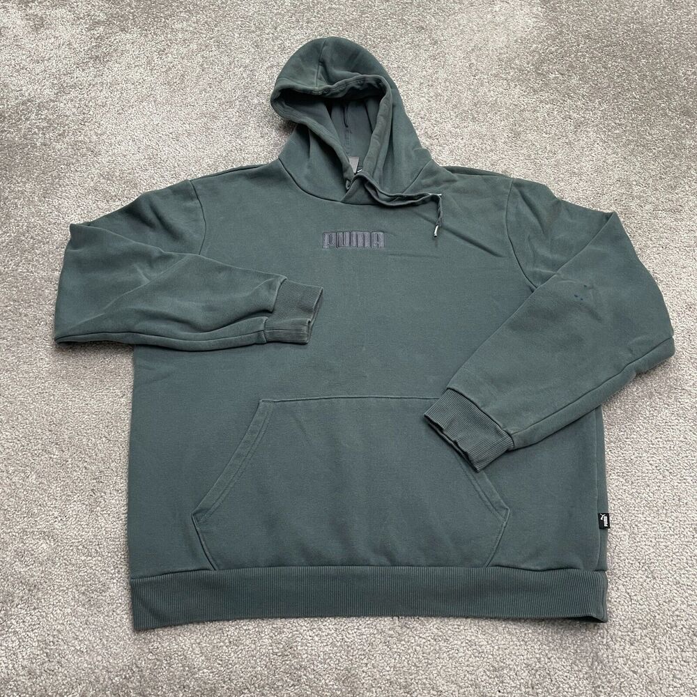 Puma Hoodie Pullover Sweatshirt Mens Large Green Cotton Fleece Casual Active